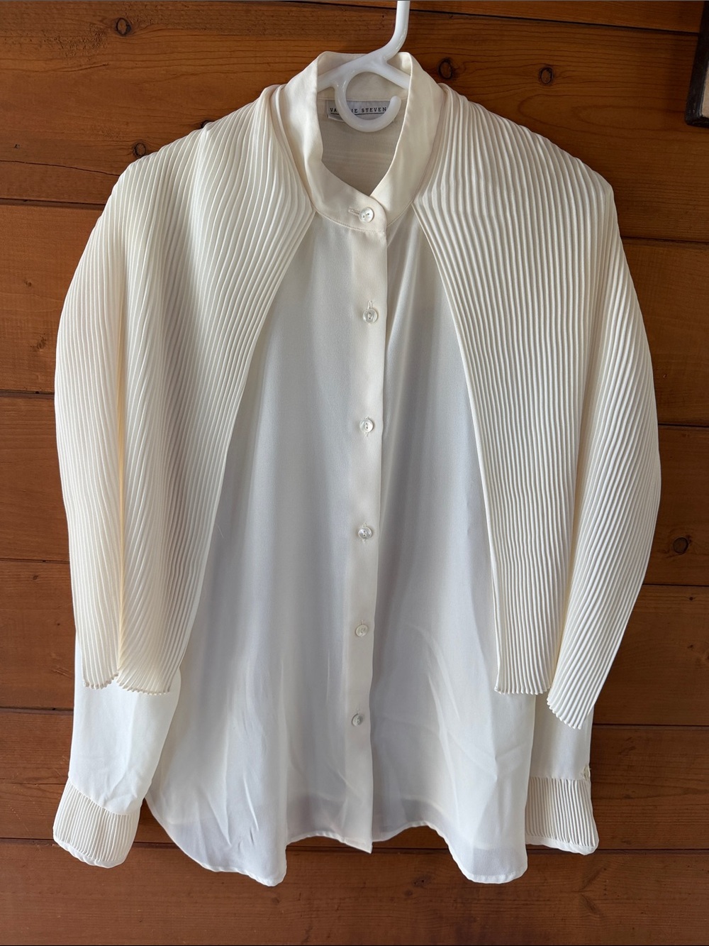 Valerie Stevens Ivory Pleated-Panel Button Down Shirt